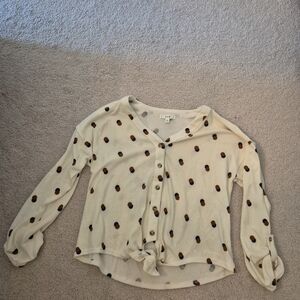 E&M Cream and Black Button Down Shirt with Notched Collar